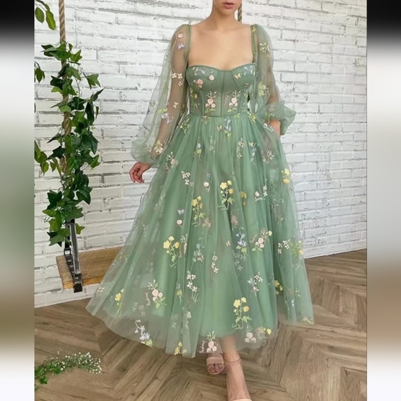 Green Tulle Mesh Gown